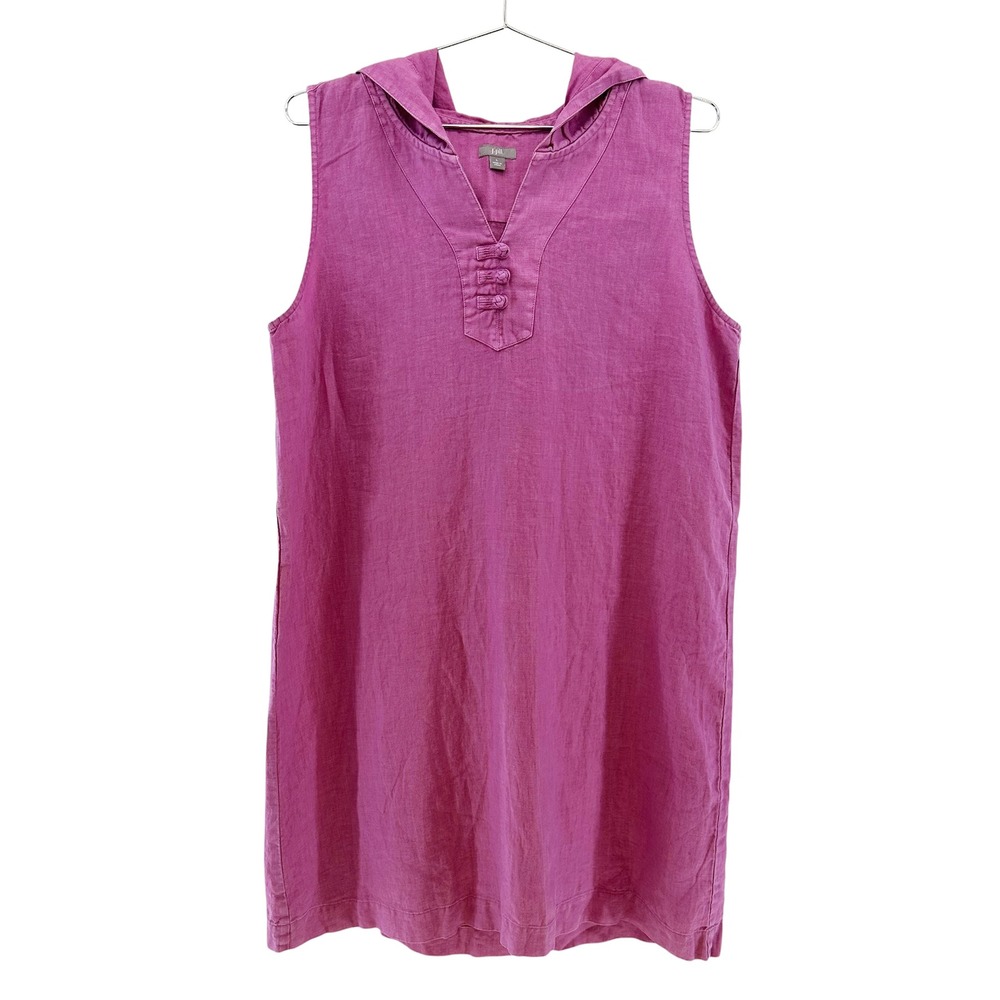 J. JILL 100% Linen Hooded Shift Dress • Large • pink • boho coastal lagenlook